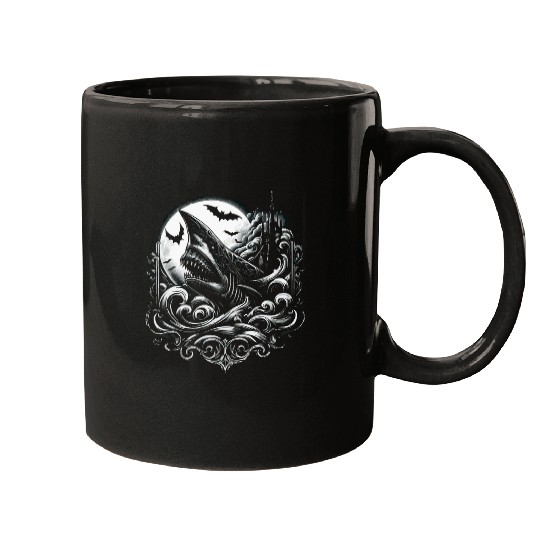 Gothic Shark Fin Sea Animal Marine Biology Shark Lovers Mugs