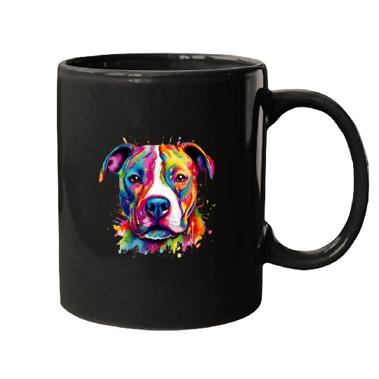 Colorful Pitbull Terrier Dog Lover Dad Mom Boy Girl Funny 2 Mugs