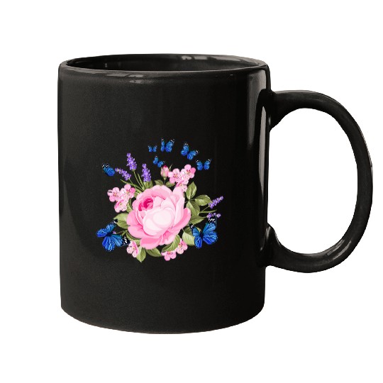 Lilac Butterfly Love Design Flowers Natural Roses Mugs