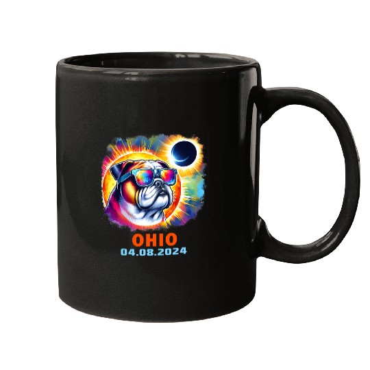 Colorful Bulldog Total Solar Eclipse 2024 Ohio Mugs