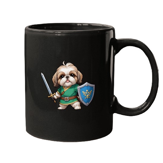 Cute Shih Tzu Dog as Retro Video Game Character Christmas Mugs