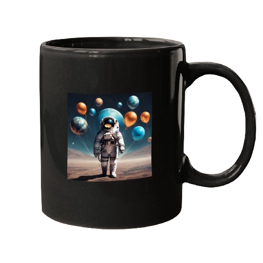 Galactic Astronaut Explorer Holding Planet Balloons STEM 2 Mugs