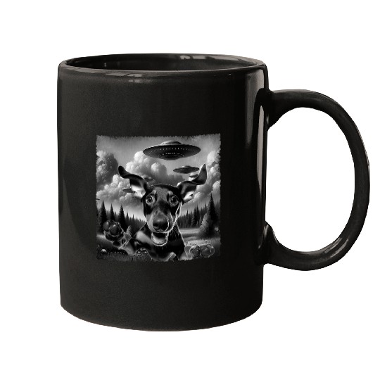 Comedy Doberman Pinscher Selfie With UFOs Breed Dog Lover Mugs