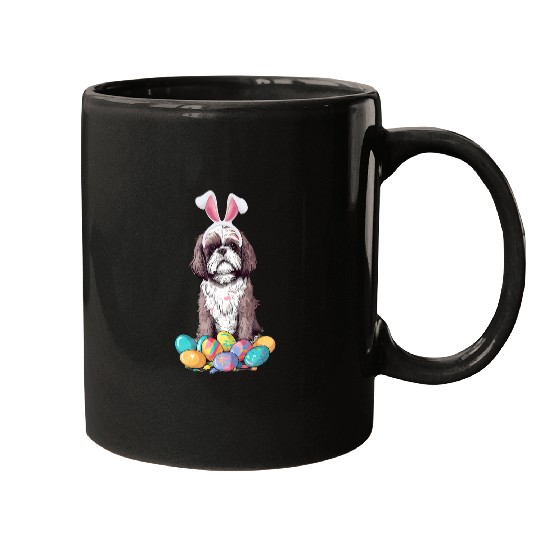 Cute Bunny Shih Tzu Dog with Eggs Easter Day Mugs
