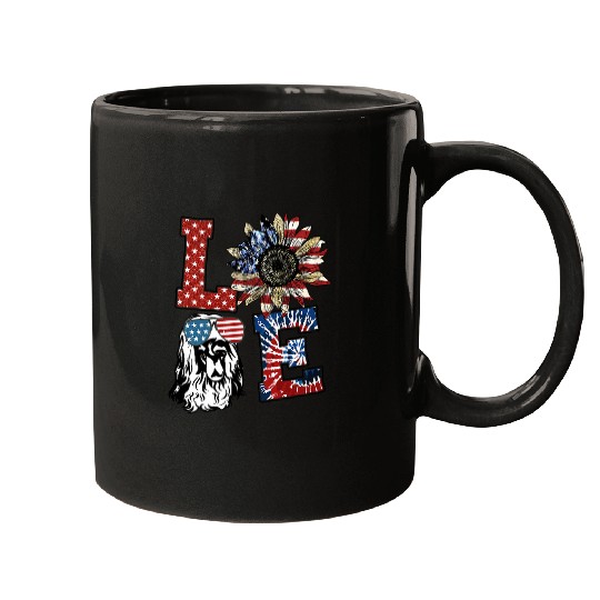 Love Afghanhound Dog USA Flag Sunflower Tie Dye Mugs