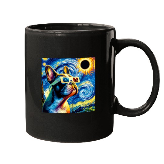 French Bulldog Glasses Solar Eclipse 2024 Van Gogh Eclipse Mugs