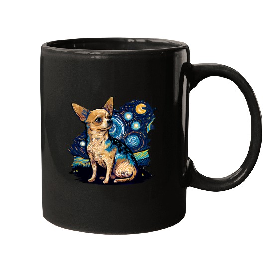 Fawn Chihuahua Starry Night Van Gogh Colorful 1 Mugs