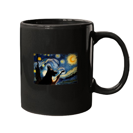 Classic Art German Shepherd Dogs Lovely Dog Starry Night Mugs