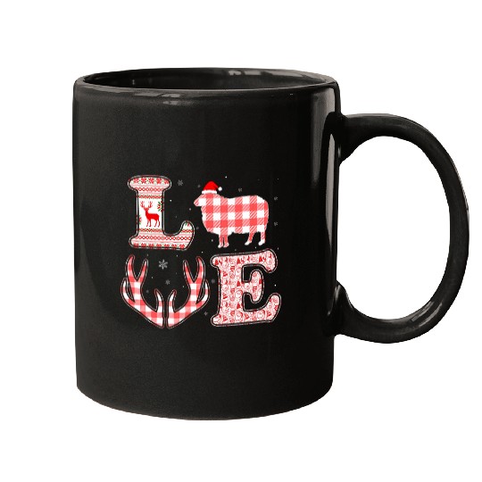 Sheep Lover Funny Sheep Lovers xmass Red Plaid Reindeer Ugly Christmas Mugs