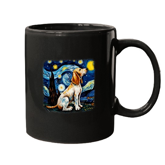 Dog in starry night van gogh Basset Hound Mugs