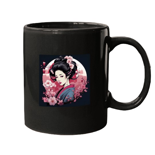 Elegant Geishas Journey Japan Vector Mugs