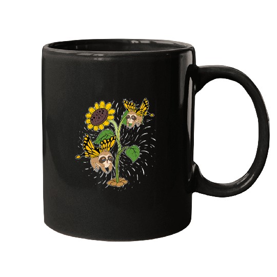 Magical Butterfly Zoo Animal Lover Yellow Sunflower Sloth Mugs