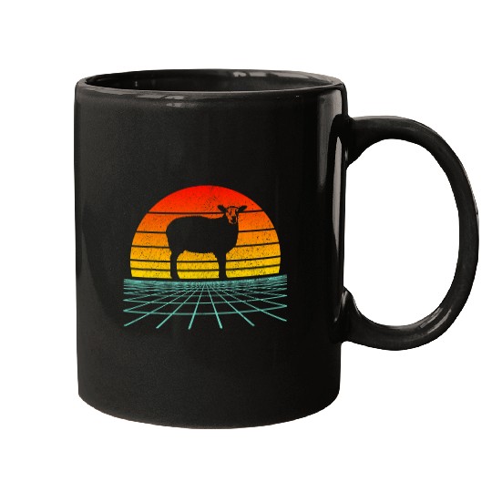 Sheep Lover vintages Retro Sunset 80s Farm Animal Farmer Mugs