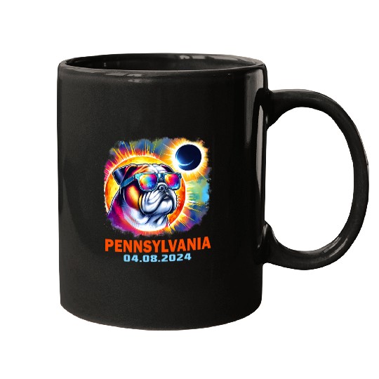 Colorful Bulldog Total Solar Eclipse 2024 Pennsylvania Mugs