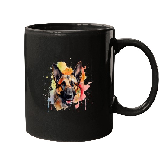 Colorful German Shepherd Dog watercolor art 1 Mugs