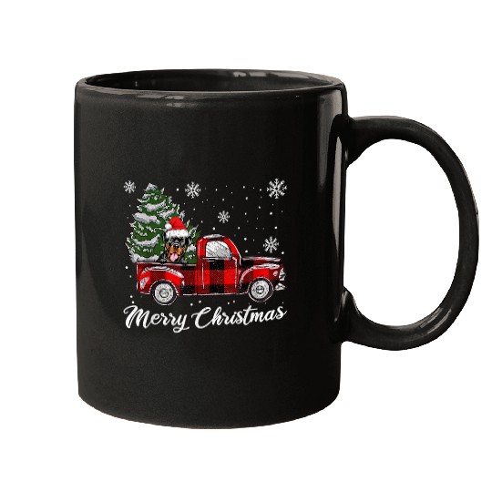 Dog Rottweiler Riding Red Truck Christmas Tree Dog Lover Mugs