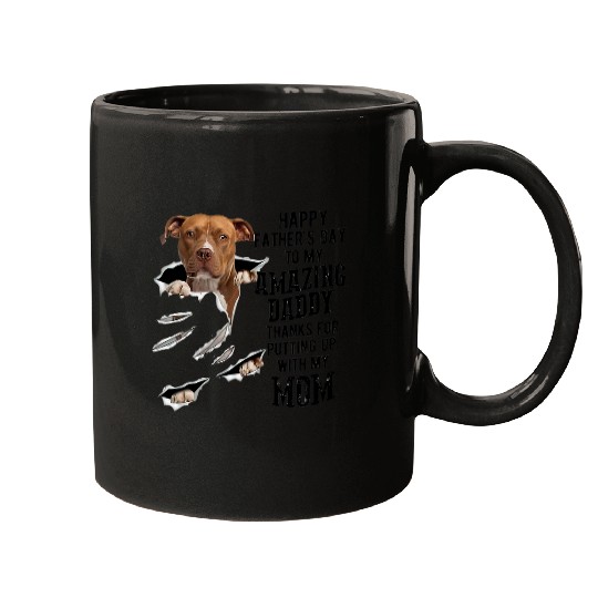 mens brown pitbull dad happy fars day to my amazing daddy dog Mugs