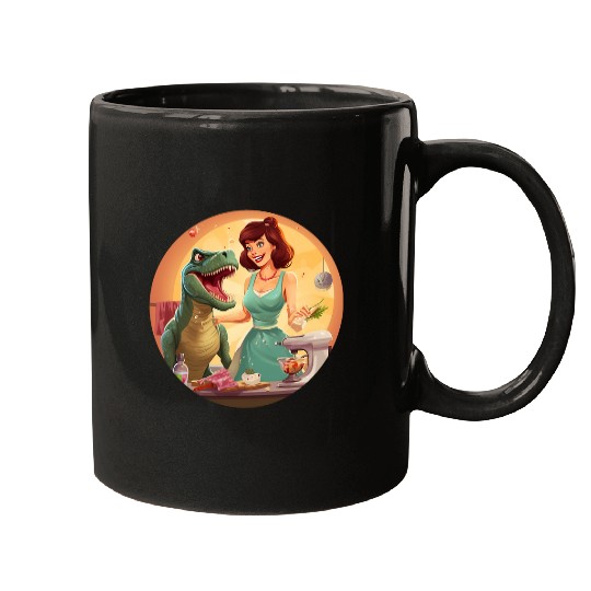 Funny housewife with dinosaur dragon outfit Mugs