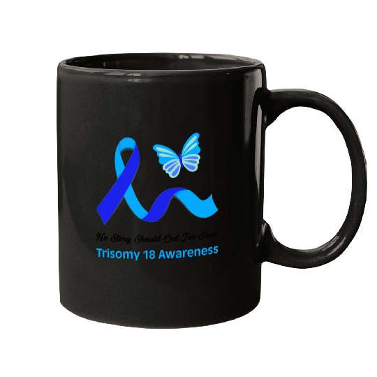 Trisomy 18 Awareness Butterfly Support Light Blue Ribbon 21 Mugs