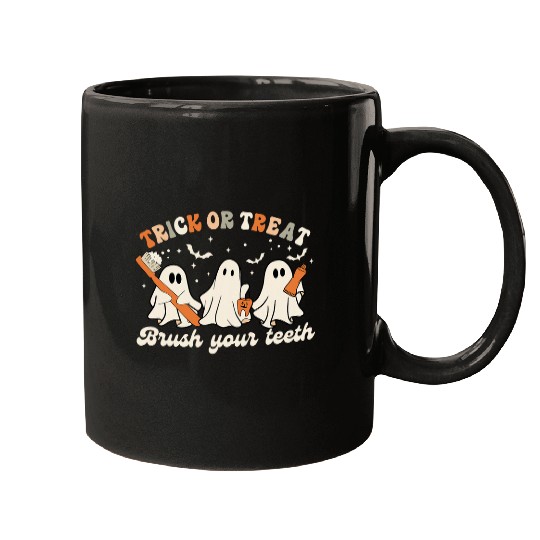 Trick Or Treat Brush Your Teeth Retro Groovy Halloween Party Mugs