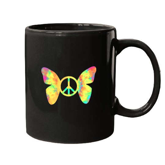 Tie Dye Peace Sign Symbol Butterfly Retro 60s 70s Women Men Mugs