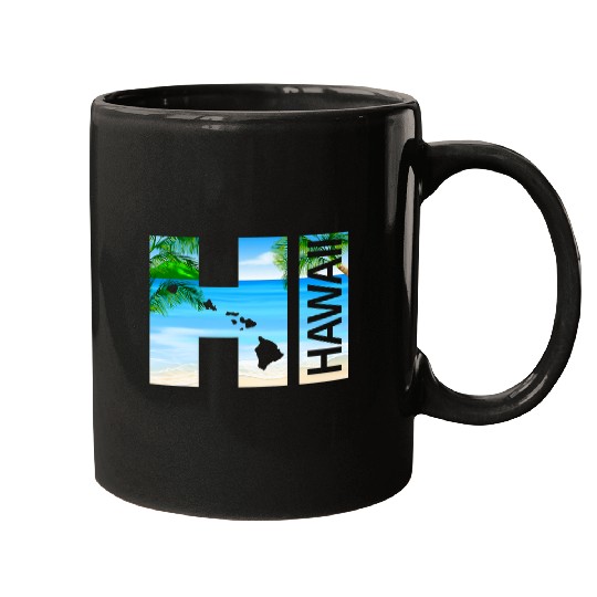 HI Hawaii Beach Hawaiian Islands Mugs