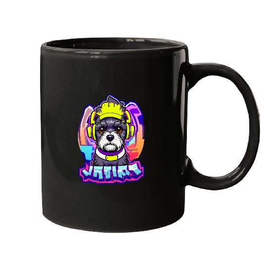 Mini Schnauzer colored with headset kawaii dog graphic Mugs