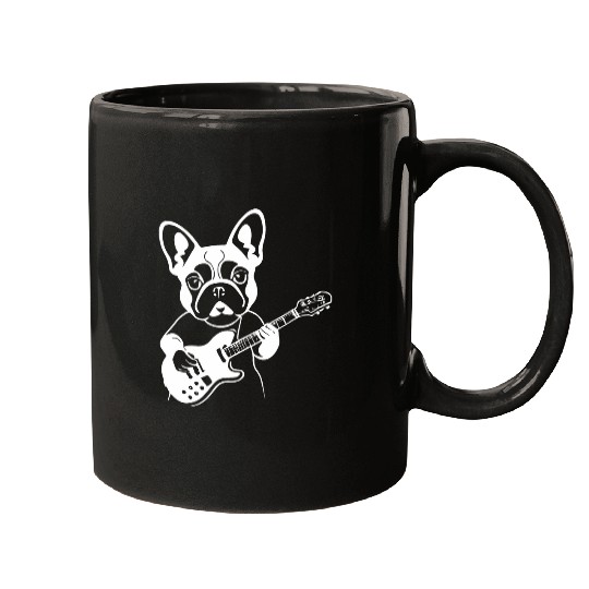 French Bulldog with EGuitar Musician Guitarist 2 Mugs