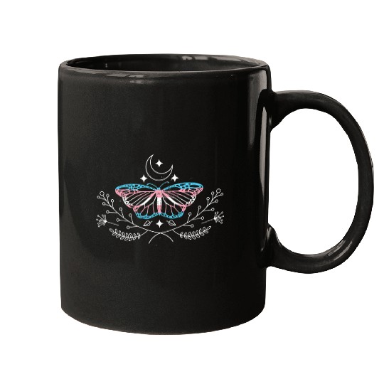 Transgender Pride Cottagecore Butterfly Proud Trans Ally Mugs