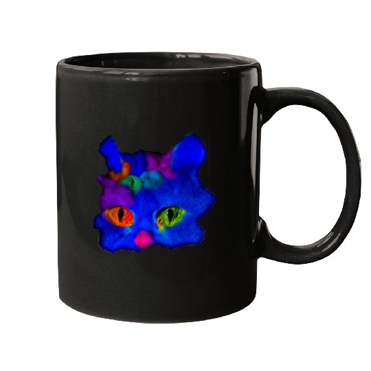 Multicolored cat face meow kitty cute kitten art witty cat Mugs
