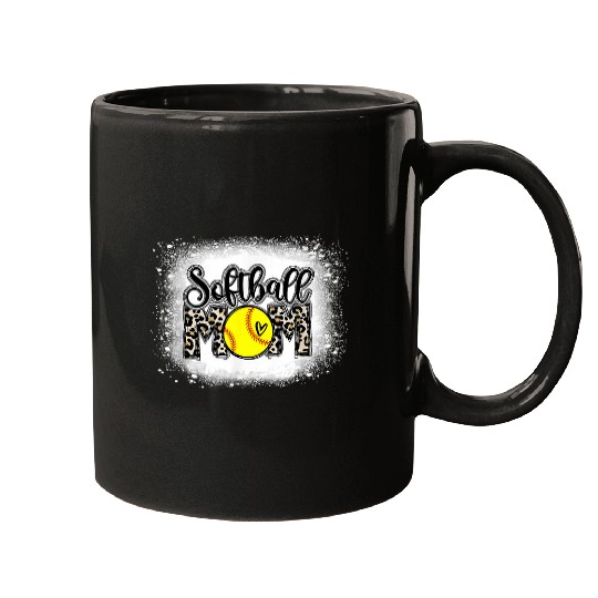 Softball Mom Leopard Print Bleached Distressed Trendy Mother 2 Mugs