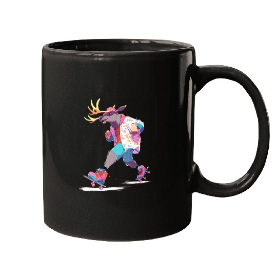 Roller Skating Funny Moose Skater Roller Skates Mugs
