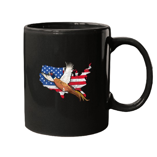 Pheasant Hunter American Flag Graphic Bird Hunting Vintage Mugs