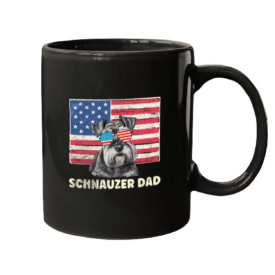 Dog Dad Fathers Day Mini Schnauzer USA Flag 4th of July Mugs