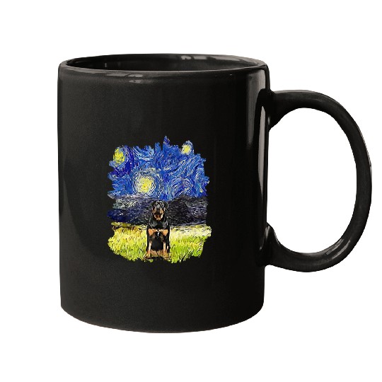 Dog Rottweiler Starry Night Impressionist Dog Art Rottweiler Mugs