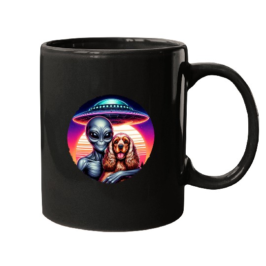 Cute Alien Cocker Spaniel Friendship Funny vintages UFO Mugs