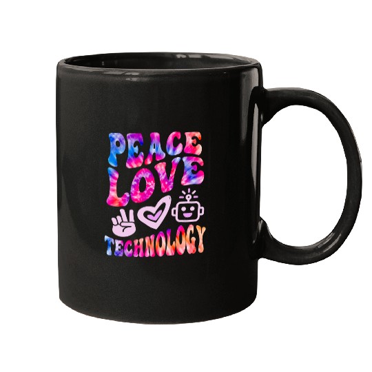 Retro PEACE LOVE TECHNOLOGY vintages Computer Teacher Vibes Mugs