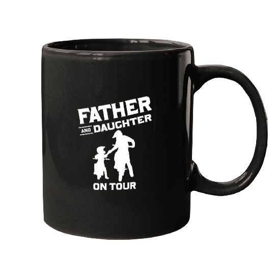 Father and daughter on tour motorcyclists with a motorcycle Mugs