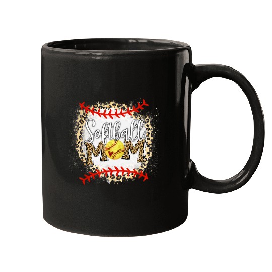 Softball Mom Leopard Print Bleached Funny Mothers Day Mugs