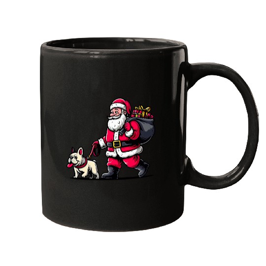 Cream French Bulldog Santa Claus Funny Dog Christmas Mugs