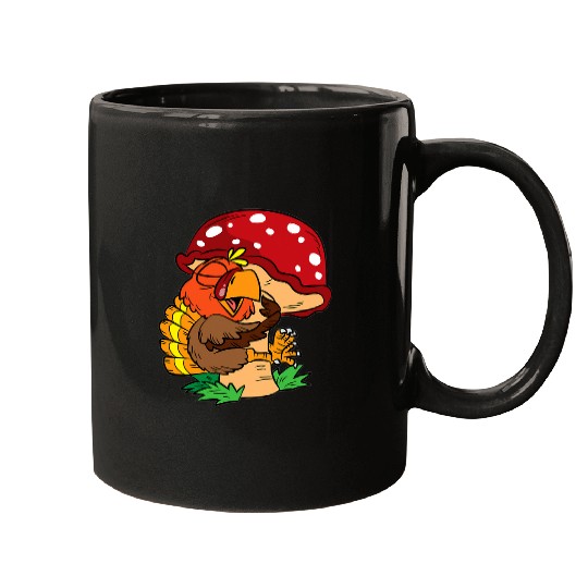 Turkey Hugging Mushroom Thanksgiving Day Bird Fall Autumn Mugs
