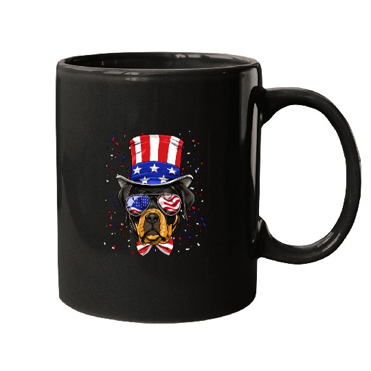 Dog Rottweiler 4th of July American Dog USA Flag 170 Mugs