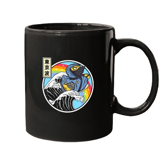 Ninja Rubber Duck Surfing Kanagawa Wave Japan Vaporwave 1 Mugs