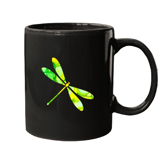 Pretty Green and Yellow Dragonfly Mugs