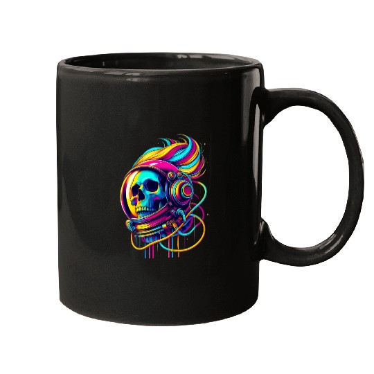 Rainbow Astronaut Skull Space Lovers Cool Graphic Tee 4 Mugs