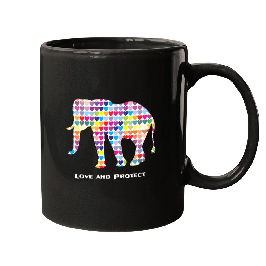Love And Protect Elephants Colorful Hearts Mugs