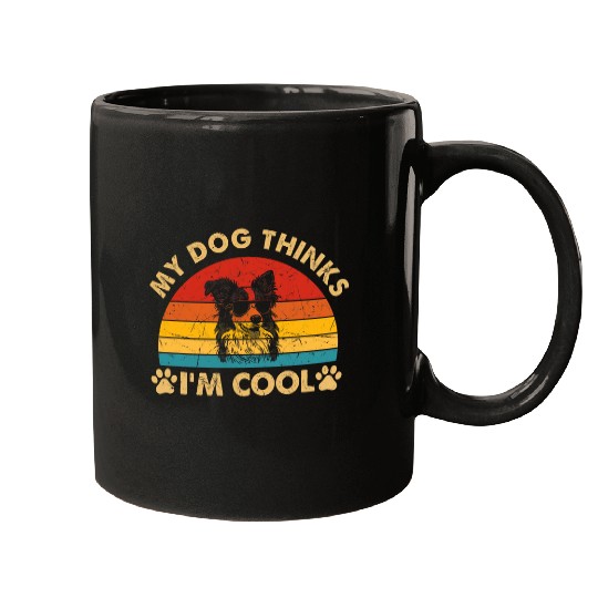 My Dog Thinks Im Cool Border Collie Funny Retro Christmas Mugs