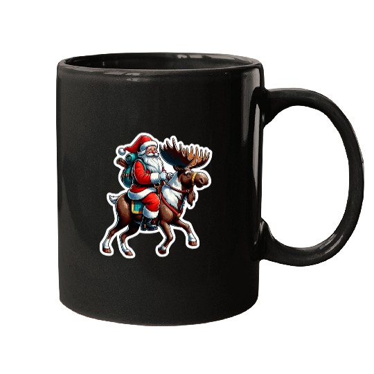 Santa Claus Riding Moose Christmas Moose Mugs