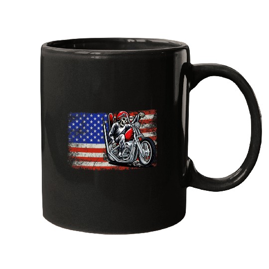 Discover Patriotic American Flag Motorcycle Rider Biker US Mugs