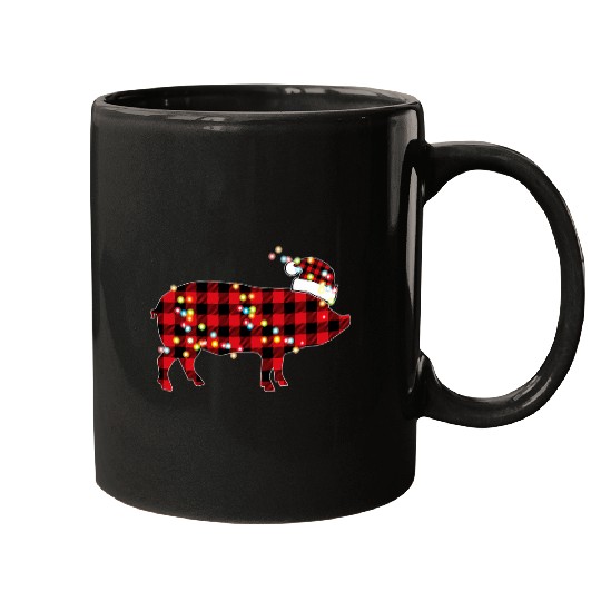 Pig Christmas Red Plaid Buffalo Pajamas Farmer Pig Lover Mugs